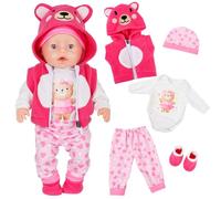 5 Pcs Baby Doll Clothes Set for 14-18 Inch Dolls, Cute Bear Onesie Outfit for 35-43cm Dolls, Jacket + Bear Bodysuit + Pants + Socks + Bear Hat - Cute Cartoon Doll Clothes Gifts for Girls Boys