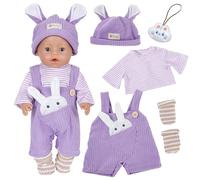 5 Pcs Baby Dolls Clothes for 12-17 Inch Doll, Cute Cartoon Doll Clothes with Jacket + Top + Pants + Socks + Rabbit Ear Hat, Sweet Bunny Doll Outfit For 30-43cm Dolls, Pretend Play Gifts (Rabbit 2)