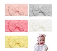 5 PCS Baby Girl Headbands Newborn Baby Headbands Baby Bow Headband Stretchy Soft for Newborn Baby Toddlers Nylon Hair Band with five Colors Great for Baby