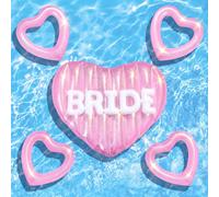 5 Pcs Bachelorette Pool Floats Set, Bride Pool Party Decor: 72" Glitter Bride Raft Lounger & 4 Heart Swim Rings Inflatable Beach Float for Bridesmaids Bridal Shower Wedding Engagement(Pink,Sweet)