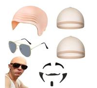 5 Pcs Bald Caps for Adults, Bald Head Wig Cap Costume Set, Mr Worldwide Accessory with Latex Bald Cap,Sunglasses, Black Soul Patch, Hair Nets for Theater, Famous Rapper Fancy Dress, Cosplay, Halloween