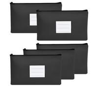 5 Pcs Banking Cash Bag A5 Size - Waterproof Leather Envelope With Window Card and Zipper, Document Wallet, File Folder, Coin Bag for Banknote, Black