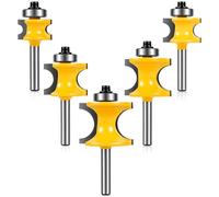 5 Pcs Beading Router Bit Set 1/4" Shank Double Edging Rounding Over Router Bit for Woodworking Carbide Insert Cutter Tool for DIY Cabinet Making