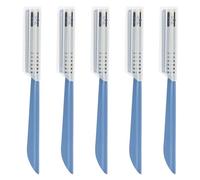5 PCS Beard Mustache Straight Edge Razor, Mens Beards Edgers Trimmer Shaping Tool Blade Eyebrow Stainless Steel Shaper, Travel Replacement Facial Hair Remover Shavers for Women Men Grooming (Blue)