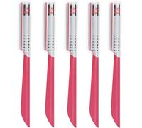 5 PCS Beard Mustache Straight Edge Razor, Mens Beards Edgers Trimmer Shaping Tool Blade Eyebrow Stainless Steel Shaper, Travel Replacement Facial Hair Remover Shavers for Women Men Grooming (Red)