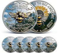 5 Pcs Bee Kind Positivity Commemorative Coin,Double-Sided Inspirational Bee Token with Kindness & Gratitude Message,Bee Kind Bee Happy Challenge Coin,Unique Encouragement Gift for Women,Men,Friends