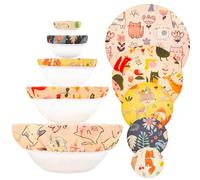 5 PCS Beeswax Bowl Covers Reusable Beeswax Food Wrap Stretch Cloth Fabric Elastic Food Storage Covers Cotton Bread Bowl Covers Reusable Lids for Food Fruits Leftover