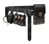 5 PCS Belt Pouch Waist Bag Retro Medieval Viking Belt Potion Bottle Vial Sword Frog Hook Ren Faire Halloween Cosplay Costume (Black)