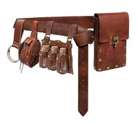 5 PCS Belt Pouch Waist Bag Retro Medieval Viking Leather Belt Magic Potion Bottle Renaissance Halloween Cosplay Costume Sets, C3-brown, Width: 1.4 inches, Length: 65 inches, Renaissance Costume Sets