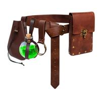 5 PCS Belt Pouch Waist Bag Retro Medieval Viking Leather Belt Magic Potion Bottle Renaissance Halloween Cosplay Costume Sets, Brown, 65 inches, Ren Faire