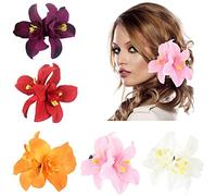 5 PCS Big Double Chiffon Orchid Flower Hair Clips Multicolor Butterfly Orchid Alligator Clips Hawaiian Flower Clips Wedding Party Beach Party Bridal Hairclip Hair Pins Hair Barrette Accessories