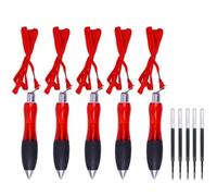 5 Pcs Big Fat Pens with Refills, Wide Grip Pen with Hanging Rope, Black Ink Heavy Weighted Retractable Pens for Arthritis Tremors Weak Hand, Red