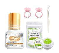 5 Pcs Black Cluster Lash Glue for Eyelash Extensions with Lash Remover Tweezers Glue Cup,Drying Strong Hold Waterproof for Professional Salon Home DIY & Special Occasions Eyelash Extension Supplies