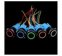 5 Pcs Black Push Button Switch With Wire Waterproof Illuminated Metal Latching Momentary 5V 12V 220V Led Light 16/19/22mm Red(Color C,16MM_LOCKING_12V-24V)