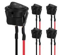 5 Pcs Black Round Rocker Switch, Hanibos ON/Off Mini Round Toggle Switch AC 6A/250V 10A/125V SPST 2 Pin Car Switches with Pre-Wired for Car, Boat, Homehold Application