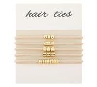 5 Pcs Blonde Boho Hair Ties Bracelet Gold Beads Elastic Blonde Ponytail Holder Cluff Aesthetic Boho Jewelry Hair Accessories Bling No Damage for Thick Thin Curly Hair Women
