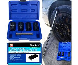 5 Pcs BlueSpot | Universal Impact Locking Wheel Nut Remover Set | 17, 19, 21, 22mm & 12mm Straight Drift Bar | Vehicle Parts & Repair Accessories | Engine | Hand Tools | DIY | UK Free P&P