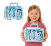 5 Pcs Bluey's Medical Case for Kids - Doctor Toy Set with Stethoscope, Thermometer, Syringe & More | Pretend Role Play Kit | Portable Light Blue Carry Case | Ages 3+