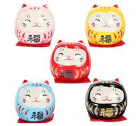 5 Pcs Bodhidharma Ornaments Mini Fortune Doll Ornament Japanese Dharma Ornament Lucky Cat Figure Statue Party Support Ceramic Unique Encourage