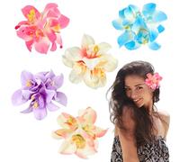 5 Pcs Bohemian Flower Hair Clips, Three Headed Orchid Flower Clip for Seaside Holiday, Wedding Party Bridal Hair Accessories, Hawaiian Beach Hair Pins Clip for Women Girls