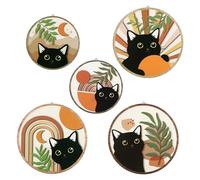 5 Pcs Boho Black Cat Wall Decor, Mid Century Bohemian Abstract Moon and Sun Wood Sign, Easy Mount Wall Art for Farmhouse Home Living Room Bedroom Decoration, Cat Lover Gift
