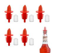 5 PCS Bottle Pourers And 5 PCS rubber pourers dust cap covers Syrup Pourer Pour Spouts Plastic Liquor Bottle Pourers with Rubber Pourers Dust Cap Covers Bottle Pourers (Red)
