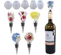 5 Pcs Bottle Stopper Resin Molds, Geometric Spherical Wine Bottle Stopper Silicone Mold with 5Pcs Stoppers, Crystals Gem Shape Epoxy Resin Moulds for DIY Casting Crafts Making