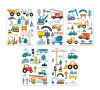 5 PCS Boys Wall Stickers for Bedrooms Wall Stickers Kids, Playroom Decor Car Wallpaper Boys Bedroom Accessories, Bulldozer and Truck Suitable for Decorating Boy Bedrooms, Preschool Classrooms Play Are