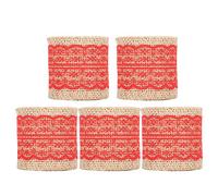 5 Pcs Burlap Ribbon Lace Linen Roll Jute Belt with Rose Print Design (Red)