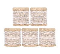 5 Pcs Burlap Ribbon Lace Linen Roll Jute Belt with Rose Print Design (White)