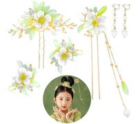 5 Pcs Butterfly Chinese Tassel Hair Stick Peony Flower Crystal Pearl Hanfu Hair Pins Classical Floral Wedding Headpiece Brides Hair Jewelry Accessories for Updo Long Hair Women Girls