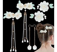5 Pcs Butterfly Chinese Tassel Hair Stick Peony Flower Crystal Pearl Hanfu Hair Pins Classical Floral Wedding Headpiece Brides Hair Jewelry Accessories for Updo Long Hair Women Girls