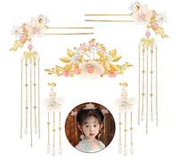 5 Pcs Butterfly Chinese Tassel Hair Stick Peony Flower Crystal Pearl Hanfu Hair Pins Classical Floral Wedding Headpiece Brides Hair Jewelry Accessories for Updo Long Hair Women Girls