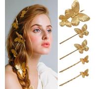 5 Pcs Butterfly Hair Clips Gold Bridal Hair Pins Hair Pieces Metal Butterfly Accessories Bride Wedding Clip Hair Accessories for Women and Girls