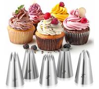 5 Pcs Cake Piping Tips, 1M 4B 6B 2D 1A Frosting Tips Stainless Steel Cakes Decorating Tip Set Large Piping Nozzles Baking Tools for Buttercream Icing Birthday Cake Cupcake DIY Art