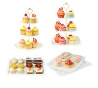 5 Pcs Cake Stand Set with 2x 3-Tier Cake Stands + 3X Appetizer Trays Cupcake Stand for Wedding Baby Shower Tea Party (5pcs gold)