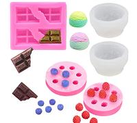 5 Pcs Candle Making Mold, 3D Ice Cream Ball and Chocolate Candle Molds, 3D Fruit Silicone Fondant Mold for DIY Wax Candle, Soap, Cake Cupcake Topper Decoration