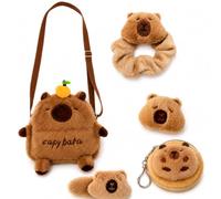 5 Pcs Capybara Gifts, Capybaras Plush, Capybara Bag, Kawaii Stuffed Animal Messenger Pouch with Adjustable Strap Orange Detail forSuitable as a birthday gift for Capibara enthusiasts