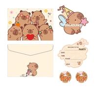 5 Pcs Capybara Party Invitations Set, Unique Animagic Pattern Birthday Party Invites Card, Capybara Gifts for Children Boys Girls Birthday Celebrations Activities Baby Shower (Beige)