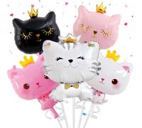 5 pcs Cat Balloons, Foil Balloon Cats, Crown Cat Balloons, animals Head BALLON with Ribbons, Suitable for Cat Party Decoration, Cat Themed Birthday Party,