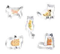 5 Pcs Cat Cookie Cutter, Safe Stainless Funny Cookie Cutters with 5 Different Cat Shapes Reusable Washable Cookies Cutter Set for Kitchen Baking Dessert Making