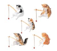 5 Pcs Cat Sculpture Sitting Fishing Cute Resin Fishing Cat Figures Car Interior Decoration Animal Model Toys ideal for Home Car Decor