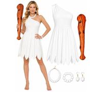 5 PCS Cavewoman Costume Prehistoric Halloween Costume Set for Women | 5-piece cosplay set, Stone Age holiday party outfit, flexible waistband fit