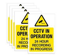 5 PCS CCTV Camera Warning Sign Stickers, CCTV in Operation Sign, CCTV Camera Security Self Adhesive Reverse Window Sticker Signs for Indoor/Outdoor Use(10cm x 7.5cm, Yellow & Black)