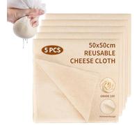 5 Pcs Cheese Cloths for Straining, 50x50cm Muslin Cloths for Cooking, Reusable and Washable Cheesecloth, Unbleached Cotton Cheese Cloth Food Strainer for Nut Milk, Juice, Butter, Baking