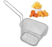 5 Pcs Chip Serving Frying Baskets, Mini Chip Baskets with Handle Stainless Steel Chip Serving Basket Square Food Presentation Basket for Chips, Onion Rings, Chicken Wings,Silver