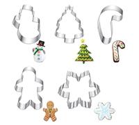 5 Pcs Christmas Cookie Cutters Stainless Steel 3" Winter Holiday Cookie Cutters Mold Shapes Gingerbread Men Christmas Tree Ginger Snowman Candy Cane Snowflake for Food Party Decorations and Baking
