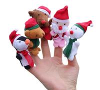 5 Pcs Christmas Finger Puppets, Reindeer Snowman Santa Penguin and Teddy Bear Finger Puppets, Small Plush Toy Hand Puppet, Cute Soft Finger Dolls, Props Figures Novelty Toys