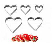 5 Pcs Christmas Heart Cookie Cutters,5 Size Metal Heart Cookie Cutter,Stainless Steel Fondant Biscui Cutters,Pastry Cutter for Baking for Valentine's Day,Easter Cupcake Present Create Heartfelt Gifts