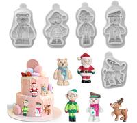 5 Pcs Christmas Silicone Fondant Molds Santa Claus Elk Snowman Bear Elf Chocolate Mould Decorating Candy Sugar Jello Mold for Party Pudding Soap Jelly Cake Cupcake Topper Decoration